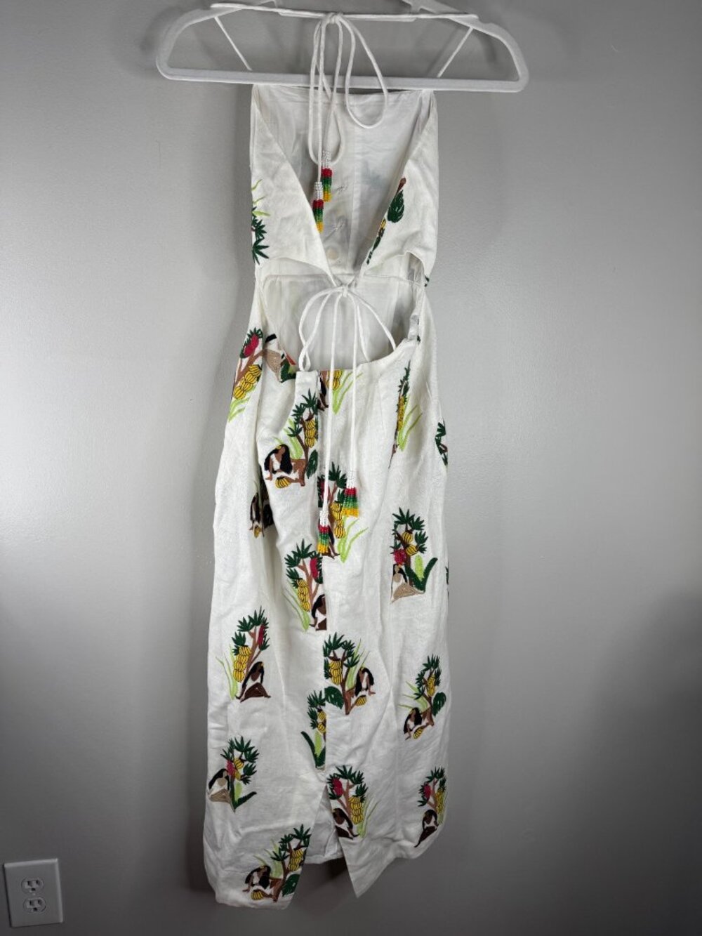 Farm Rio Bahia Girls Embroidered Tropical Midi Dress Size S NWT Linen Bananas - Picture 8 of 12